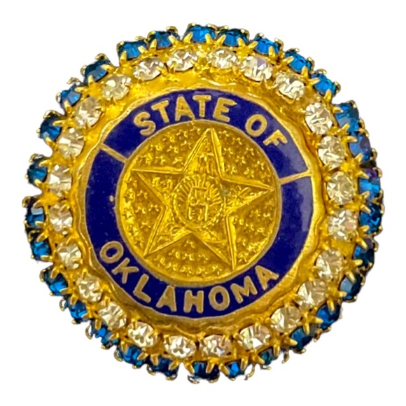 Vintage Goldtone w/Blue & Clear Rhinestones Cinerama Collectible OK Brooch - Picture 1 of 3